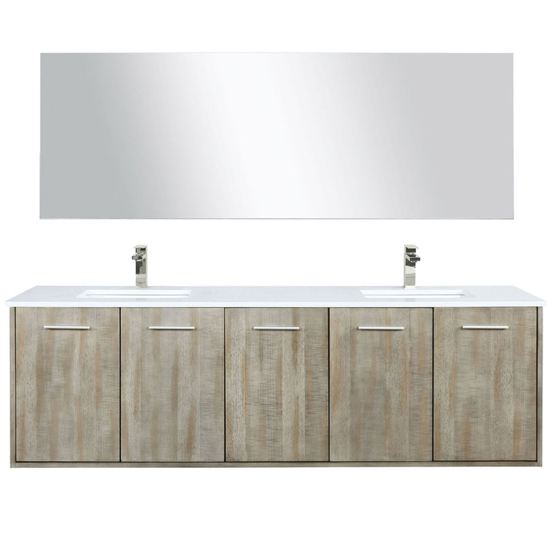 Lexora Fairbanks 72 " W x 20 " D Rustic Acacia Double Bath Vanity Cultured Marble Top with Faucet Set and 70" Mirror