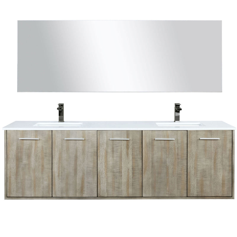 Lexora Fairbanks 72 " W x 20 " D Rustic Acacia Double Bath Vanity Cultured Marble Top with Faucet Set and 70" Mirror