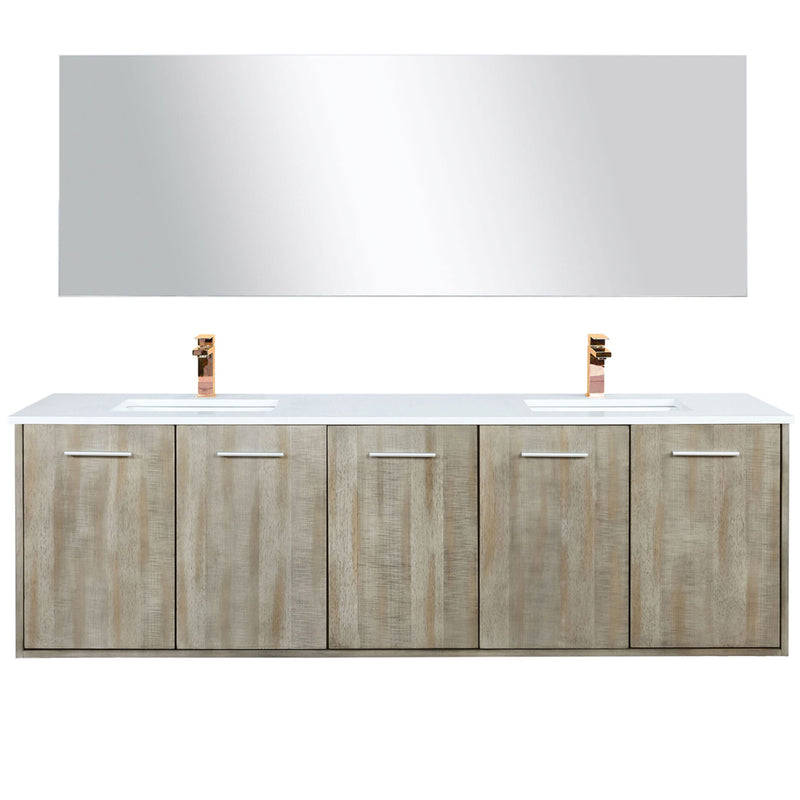 Lexora Fairbanks 72 " W x 20 " D Rustic Acacia Double Bath Vanity Cultured Marble Top with Faucet Set and 70" Mirror