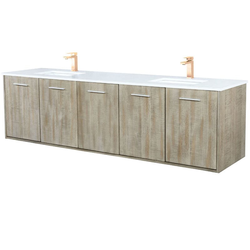 Lexora Fairbanks 80 " W x 20 " D Rustic Acacia Double Bath Vanity White Quartz Top with Faucet Set