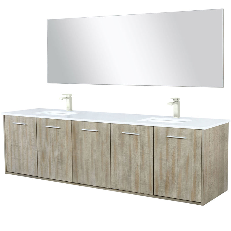 Lexora Fairbanks 80" W x 20" D Rustic Acacia Double Bath Vanity White Quartz Top with Faucet Set and 70" Mirror