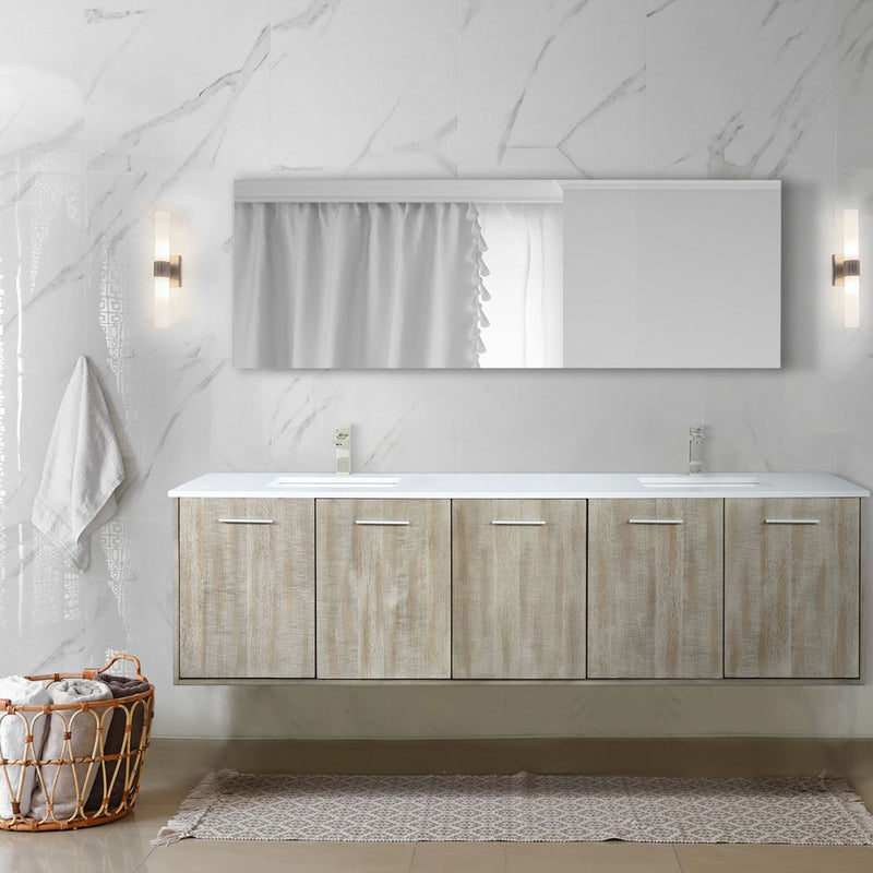 Lexora Fairbanks 80" W x 20" D Rustic Acacia Double Bath Vanity White Quartz Top with Faucet Set and 70" Mirror