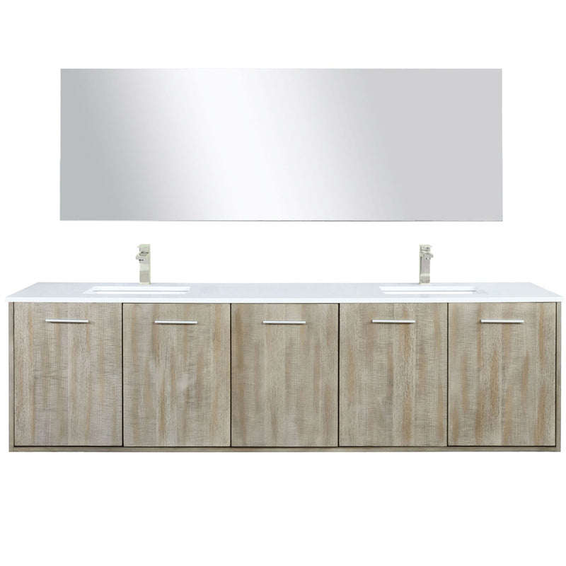 Lexora Fairbanks 80" W x 20" D Rustic Acacia Double Bath Vanity Cultured Marble Top with Faucet Set and 70" Mirror