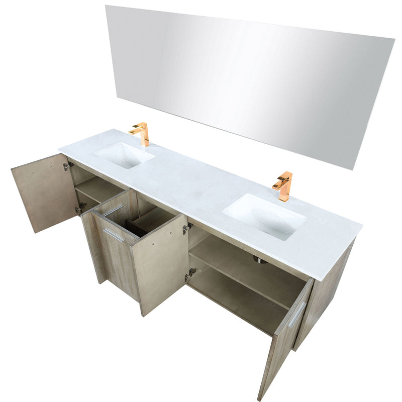 Lexora Fairbanks 80" W x 20" D Rustic Acacia Double Bath Vanity Cultured Marble Top with Faucet Set and 70" Mirror