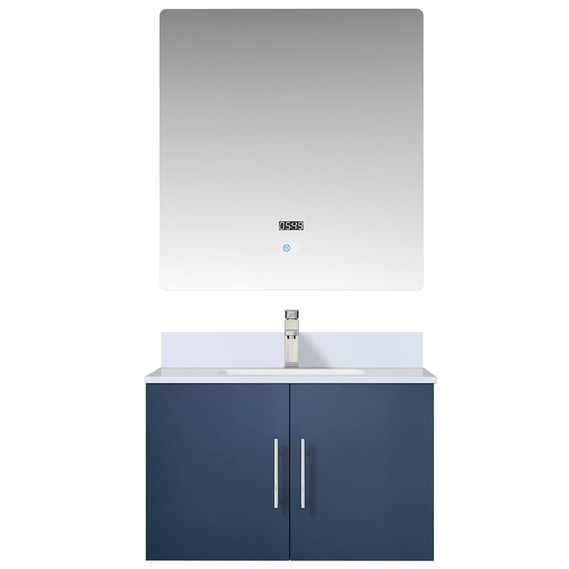 Lexora Geneva 30" W x 22" D Navy Blue Bath Vanity Marble Top with Faucet Set and 30" LED Mirror