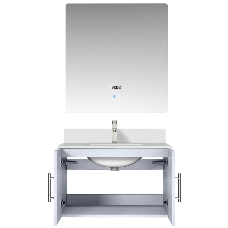 Lexora Geneva 30" W x 22" D Glossy White Bath Vanity Marble Top with Faucet Set and 30" LED Mirror