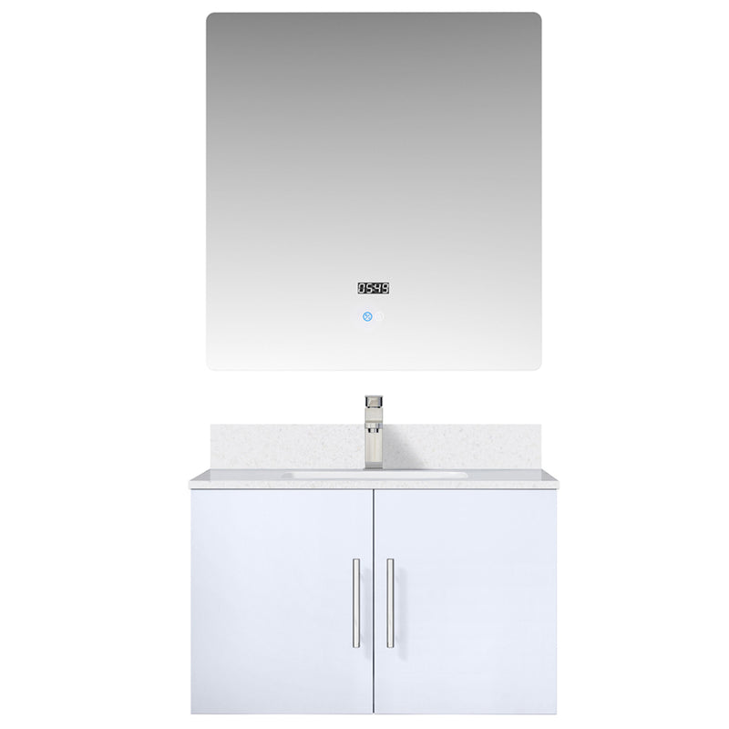 Lexora Geneva 30" W x 22" D Glossy White Bath Vanity Marble Top with Faucet Set and 30" LED Mirror