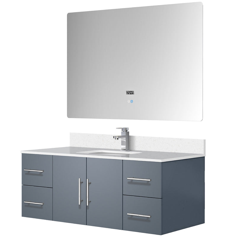 Lexora Geneva 48 " W x 22 " D Dark Grey Bath Vanity Marble Top with Faucet Set and 48" LED Mirror