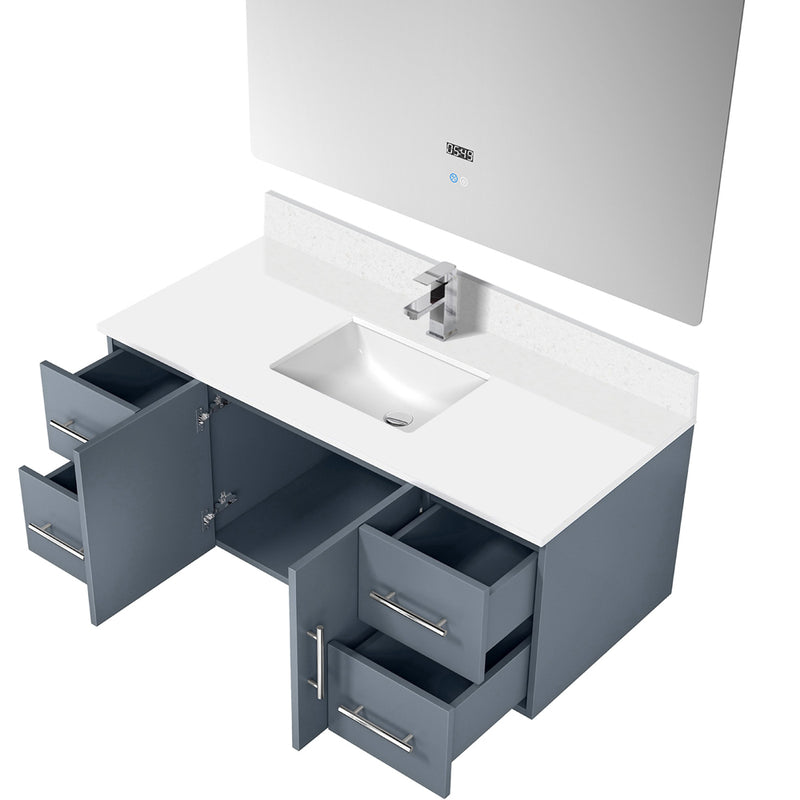 Lexora Geneva 48 " W x 22 " D Dark Grey Bath Vanity Marble Top with Faucet Set and 48" LED Mirror