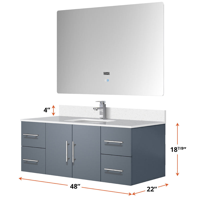 Lexora Geneva 48 " W x 22 " D Dark Grey Bath Vanity Marble Top with Faucet Set and 48" LED Mirror