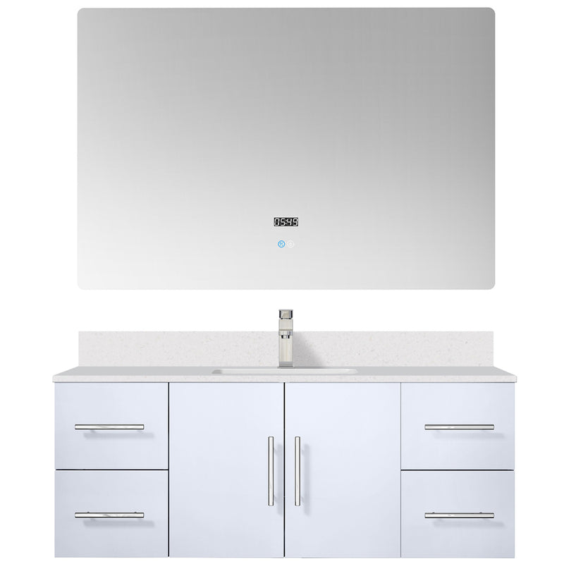 Lexora Geneva 48 " W x 22 " D Glossy White Bath Vanity Marble Top with Faucet Set and 48" LED Mirror