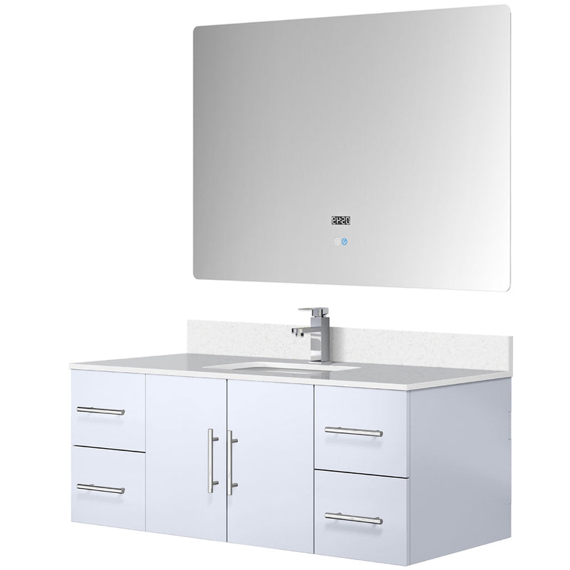 Lexora Geneva 48 " W x 22 " D Glossy White Bath Vanity Marble Top with Faucet Set and 48" LED Mirror