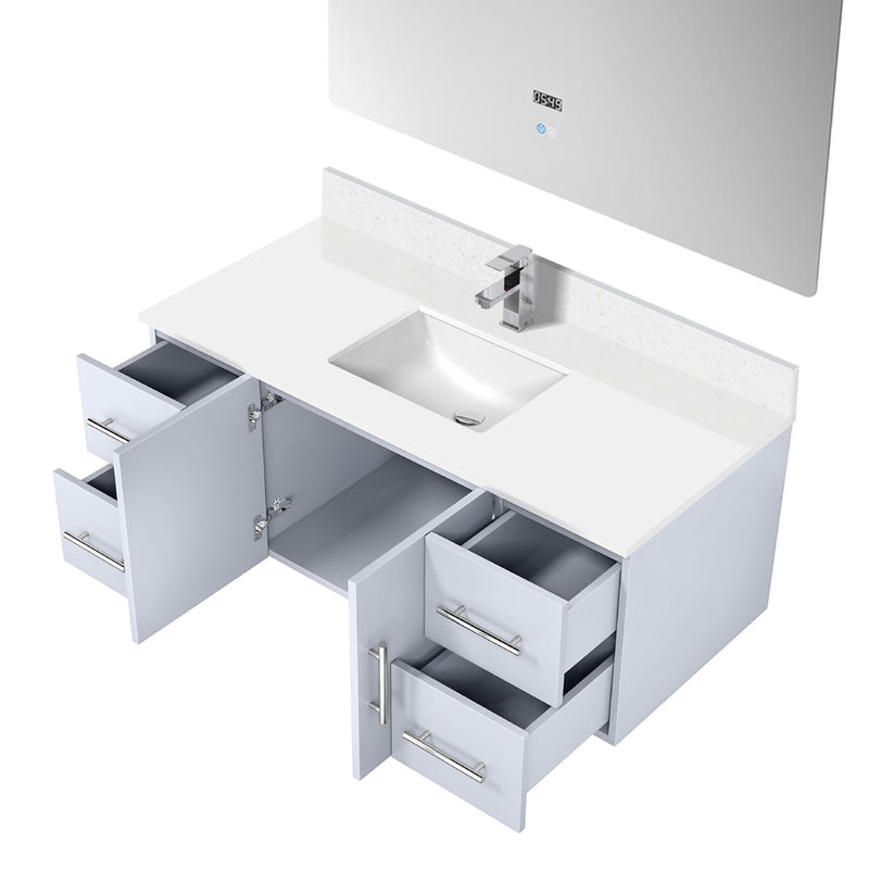 Lexora Geneva 48 " W x 22 " D Glossy White Bath Vanity Marble Top with Faucet Set and 48" LED Mirror