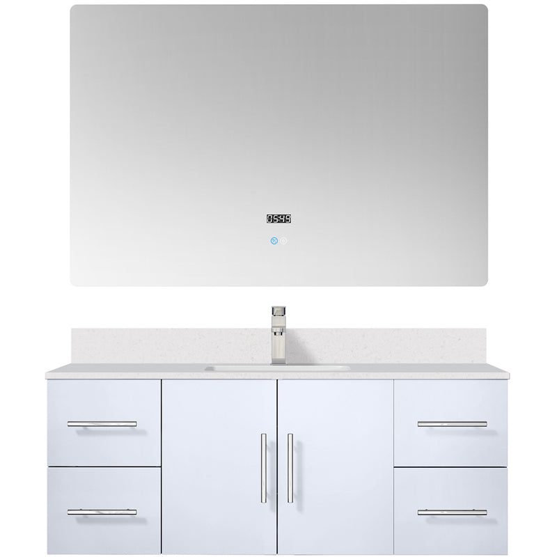 Lexora Geneva 48 " W x 22 " D Glossy White Bath Vanity Marble Top with Faucet Set and 48" LED Mirror