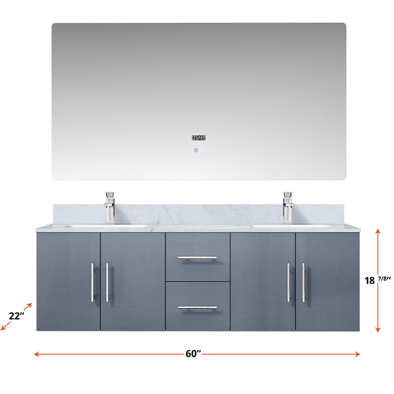 Lexora Geneva 60 " W x 22 " D Dark Grey Double Bath Vanity Marble Top and Faucet Set