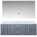 Lexora Geneva 60" W x 22" D Dark Grey Double Bath Vanity Marble Top and 60" LED Mirror