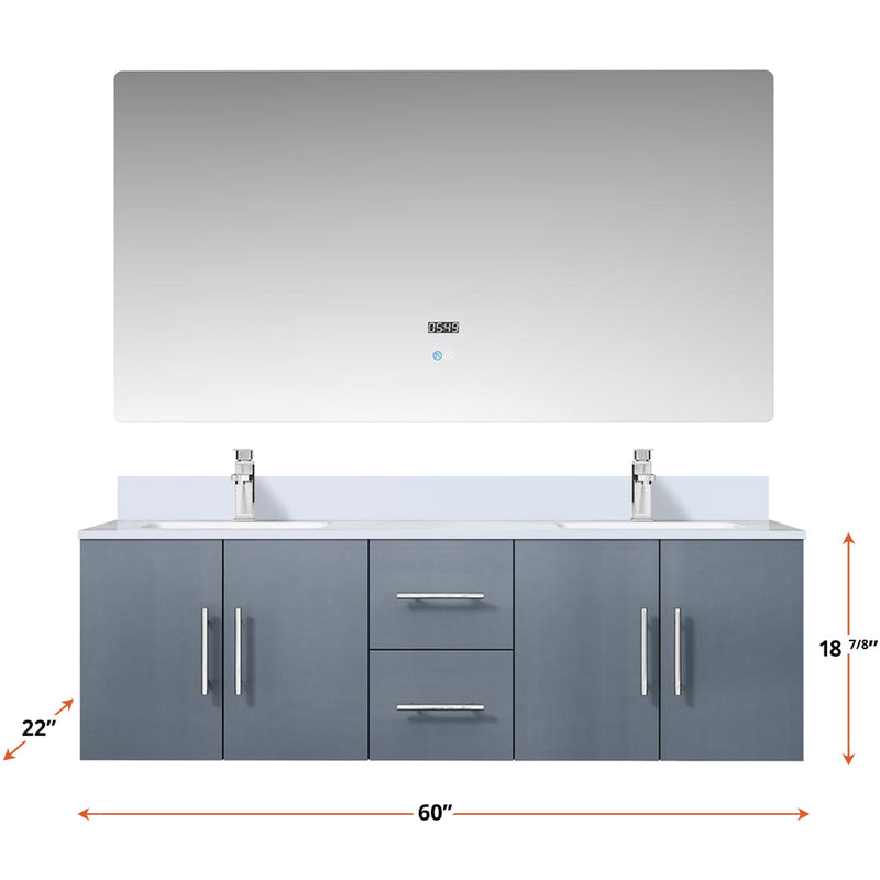 Lexora Geneva 60" W x 22" D Dark Grey Double Bath Vanity Carrara Marble Top with Faucet Set and 60" LED Mirror