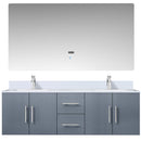 Lexora Geneva 60" W x 22" D Dark Grey Double Bath Vanity Carrara Marble Top with Faucet Set and 60" LED Mirror