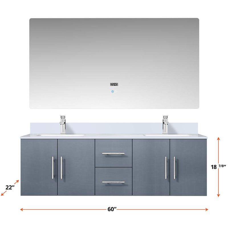 Lexora Geneva 60 " W x 22 " D Dark Grey Double Bath Vanity and Marble Top