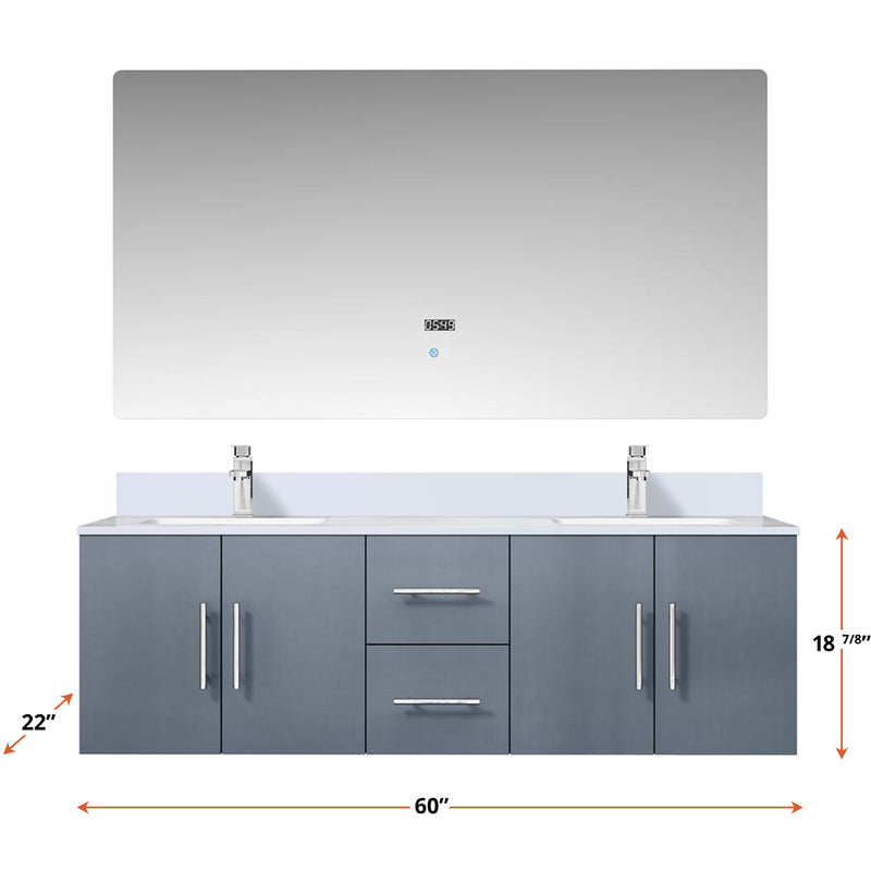 Lexora Geneva 60 " W x 22 " D Dark Grey Double Bath Vanity Marble Top and Faucet Set