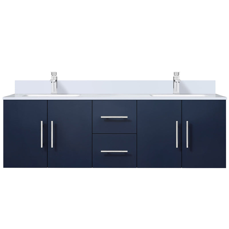 Lexora Geneva 60" W x 22" D Navy Blue Double Bath Vanity Marble Top and Faucet Set