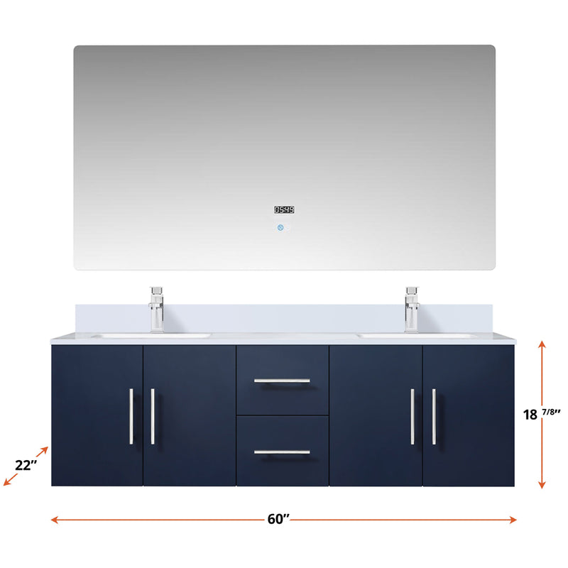 Lexora Geneva 60 " W x 22 " D Navy Blue Double Bath Vanity and Marble Top