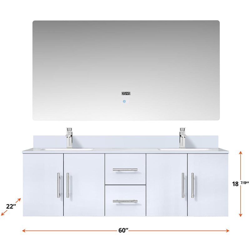 Lexora Geneva 60" W x 22" D Glossy White Double Bath Vanity Marble Top and 60" LED Mirror