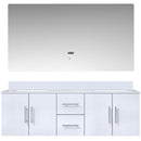 Lexora Geneva 60" W x 22" D Glossy White Double Bath Vanity Marble Top and 60" LED Mirror