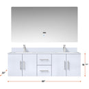 Lexora Geneva 60" W x 22" D Glossy White Double Bath Vanity Marble Top and 60" LED Mirror