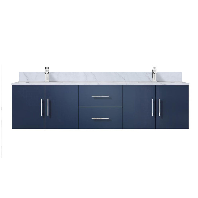 Lexora Geneva 72" W x 22" D Navy Blue Double Bath Vanity Marble Top with Faucet Set