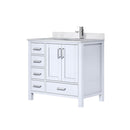 Lexora Jacques 36" W x 22" D Offset White Single Bath Vanity with Marble Top, and Faucet Set