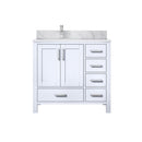 Lexora Jacques 36" W x 22" D Offset White Single Bath Vanity with Marble Top, and Faucet Set