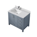 Lexora Jacques 36" W x 22" D Offset Dark Grey Single Bath Vanity with Marble Top, and Faucet Set