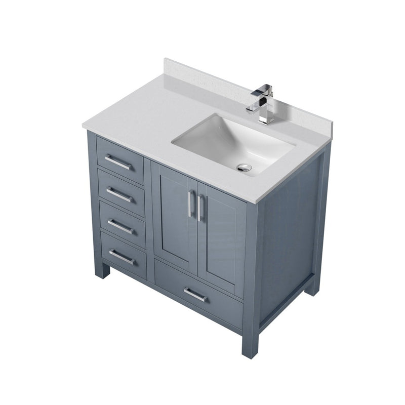 Lexora Jacques 36" W x 22" D Offset Dark Grey Single Bath Vanity with Marble Top, and Faucet Set