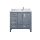 Lexora Jacques 36" W x 22" D Offset Dark Grey Single Bath Vanity with Marble Top, and Faucet Set