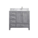 Lexora Jacques 36" W x 22" D Offset Distressed Grey Single Bath Vanity with Marble Top, and Faucet Set