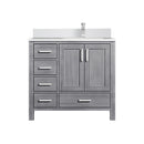 Lexora Jacques 36" W x 22" D Offset Distressed Grey Single Bath Vanity with Marble Top, and Faucet Set