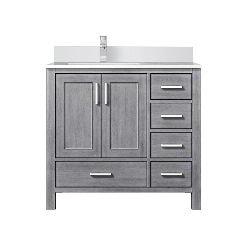 Lexora Jacques 36" W x 22" D Offset Distressed Grey Single Bath Vanity with Marble Top, and Faucet Set