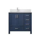 Lexora Jacques 36" W x 22" D Offset Navy Blue Single Bath Vanity with Marble Top, and Faucet Set