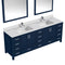 Lexora Jacques 84" W x 22" D Navy Blue Double Bath Vanity Marble Top with Faucet Set and 34" Mirrors