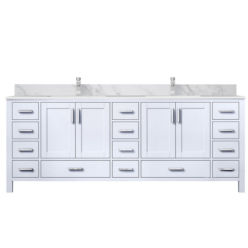 Lexora Jacques 84" W x 22" D White Double Bath Vanity with Marble Top and Faucet Set