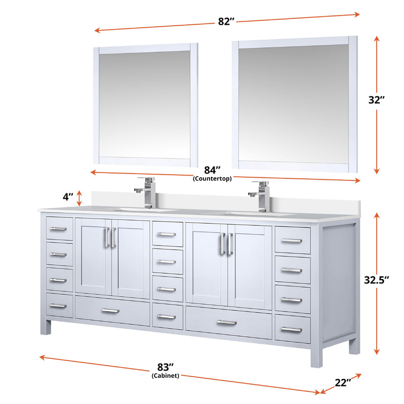 Lexora Jacques 84" W x 22" D White Double Bath Vanity with Marble Top and Faucet Set