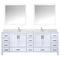 Lexora Jacques 84" W x 22" D White Double Bath Vanity Marble Top with Faucet Set and 34" Mirrors