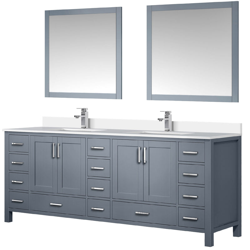 Lexora Jacques 84" W x 22" D Dark Grey Double Bath Vanity Marble Top with Faucet Set and 34" Mirrors