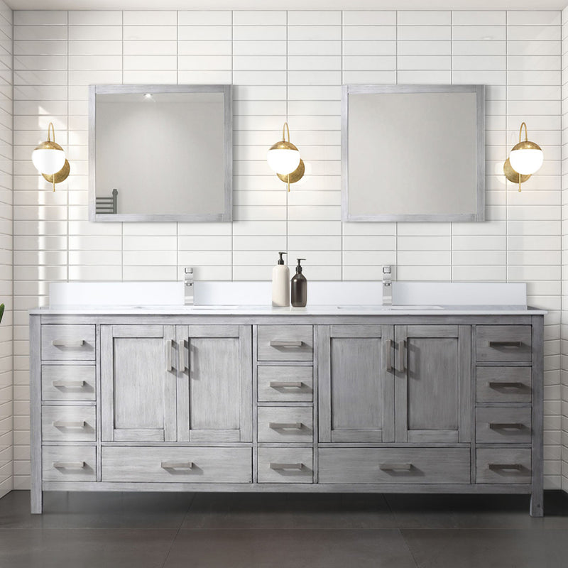 Lexora Jacques 84" W x 22" D Distressed Grey Double Bath Vanity with Marble Top and Faucet Set