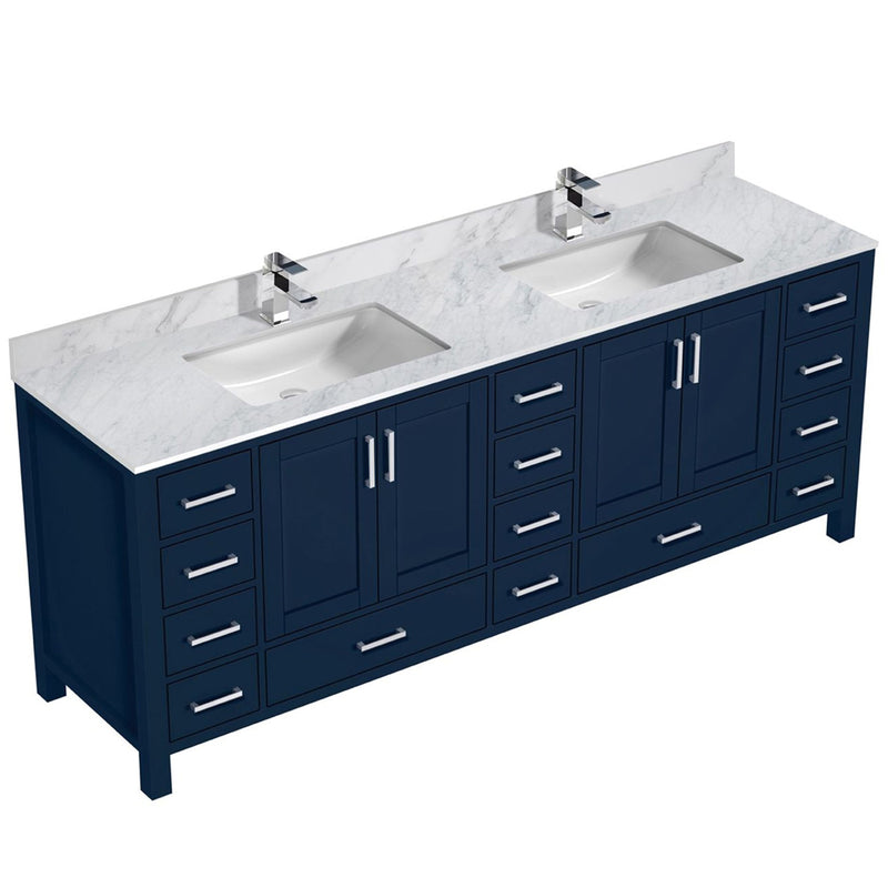 Lexora Jacques 84" W x 22" D Navy Blue Double Bath Vanity with Marble Top and Faucet Set