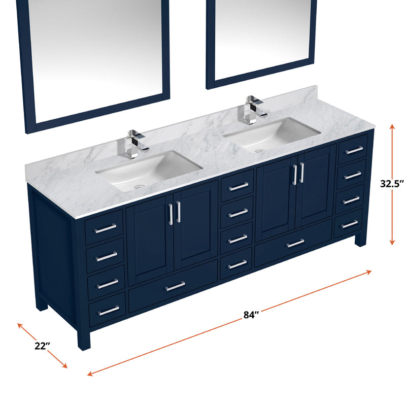 Lexora Jacques 84" W x 22" D Navy Blue Double Bath Vanity with Marble Top and Faucet Set