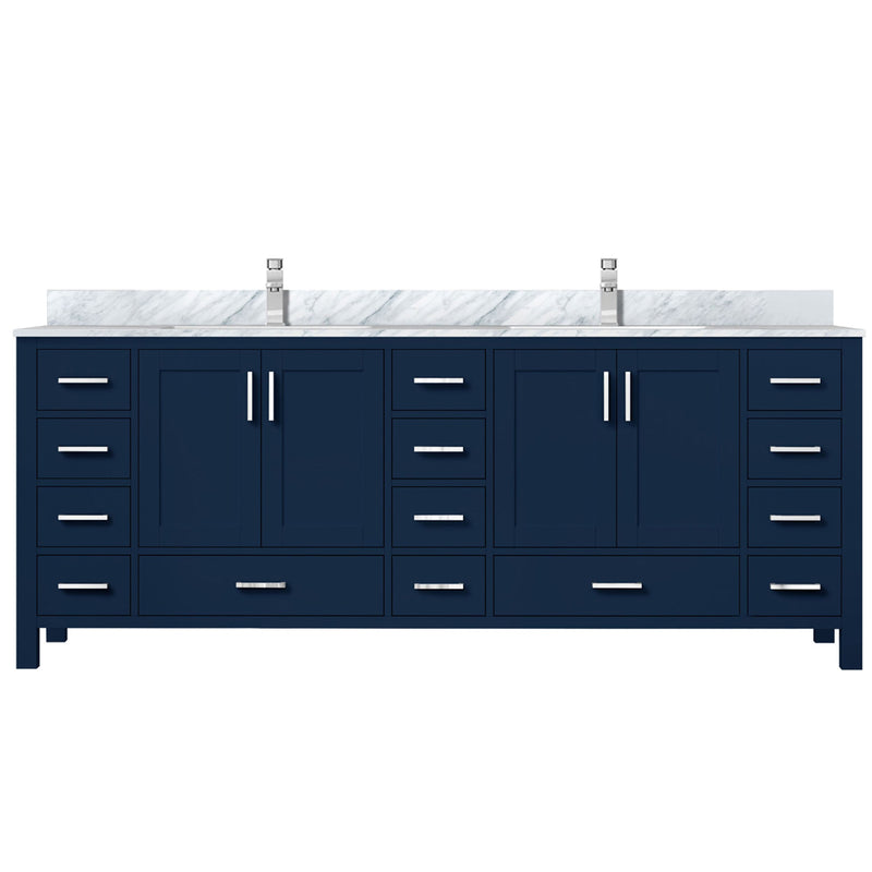 Lexora Jacques 84" W x 22" D Navy Blue Double Bath Vanity with Marble Top and Faucet Set