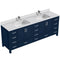 Lexora Jacques 84" W x 22" D Navy Blue Double Bath Vanity with Marble Top and Faucet Set