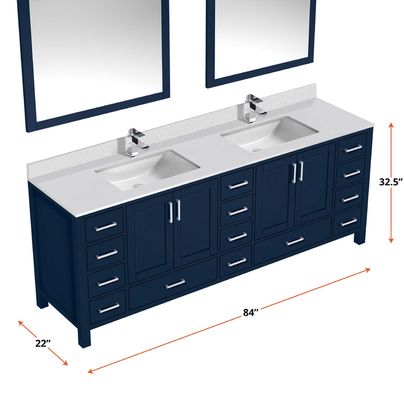 Lexora Jacques 84" W x 22" D Navy Blue Double Bath Vanity and Marble Top